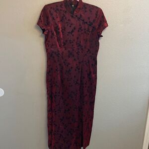 Vintage- dark red Japanese inspired dress- Size 10P